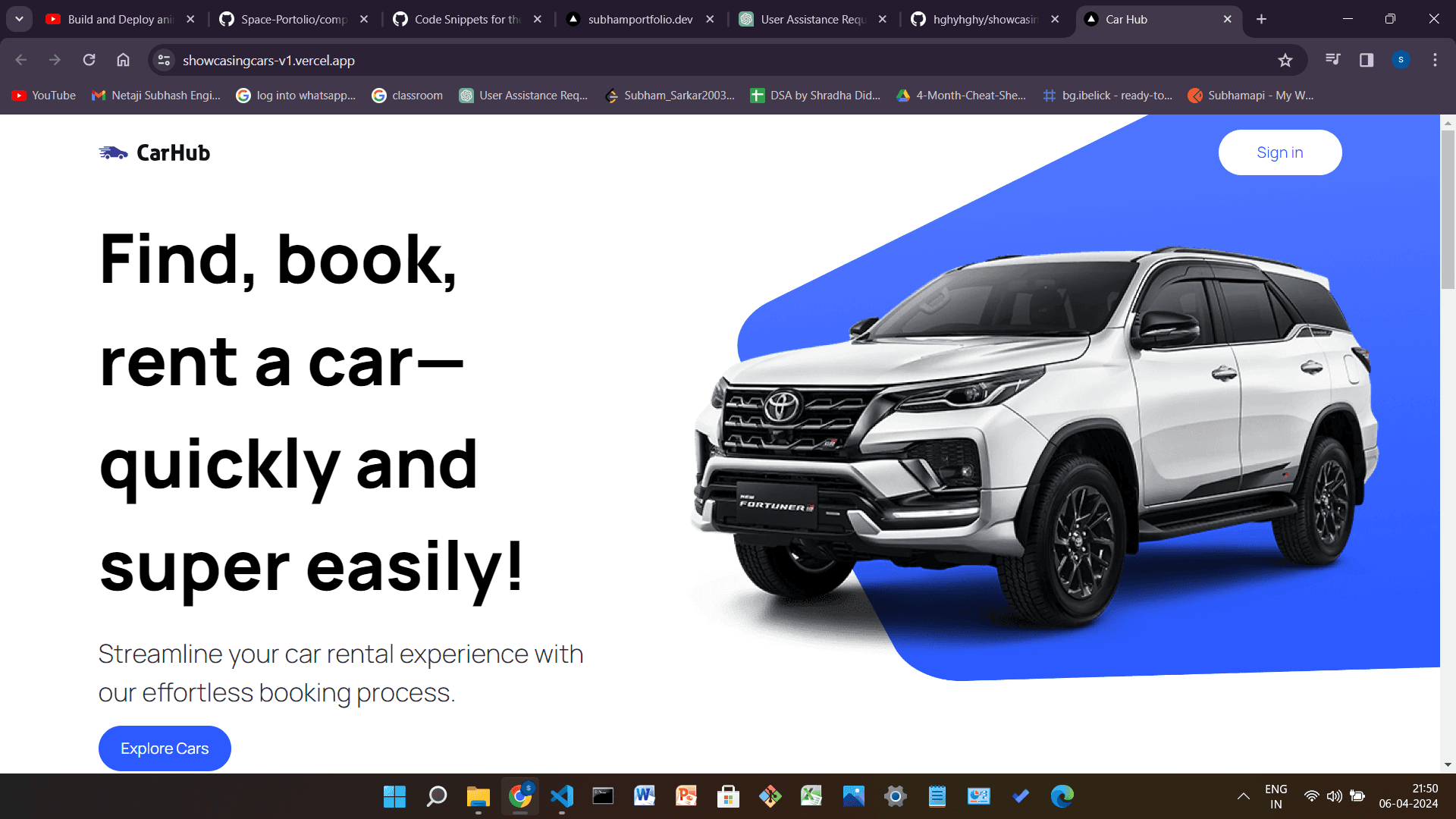 Car showcasing website